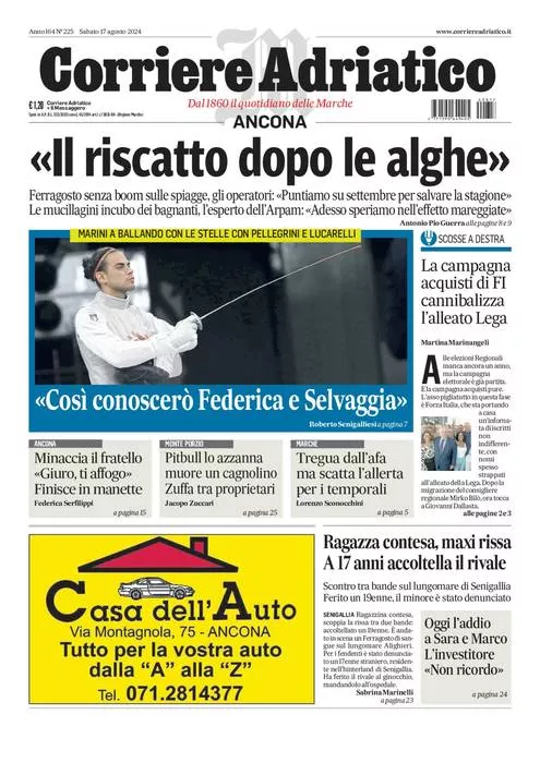 Prima-pagina-corriere adriatico-edizione-di-oggi-17-08-2024